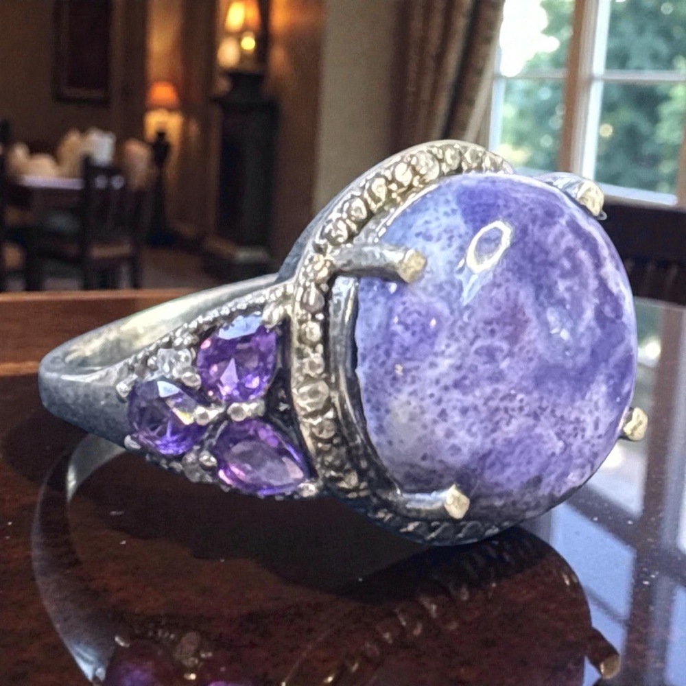 Beautiful Charoite and Amethyst Ring